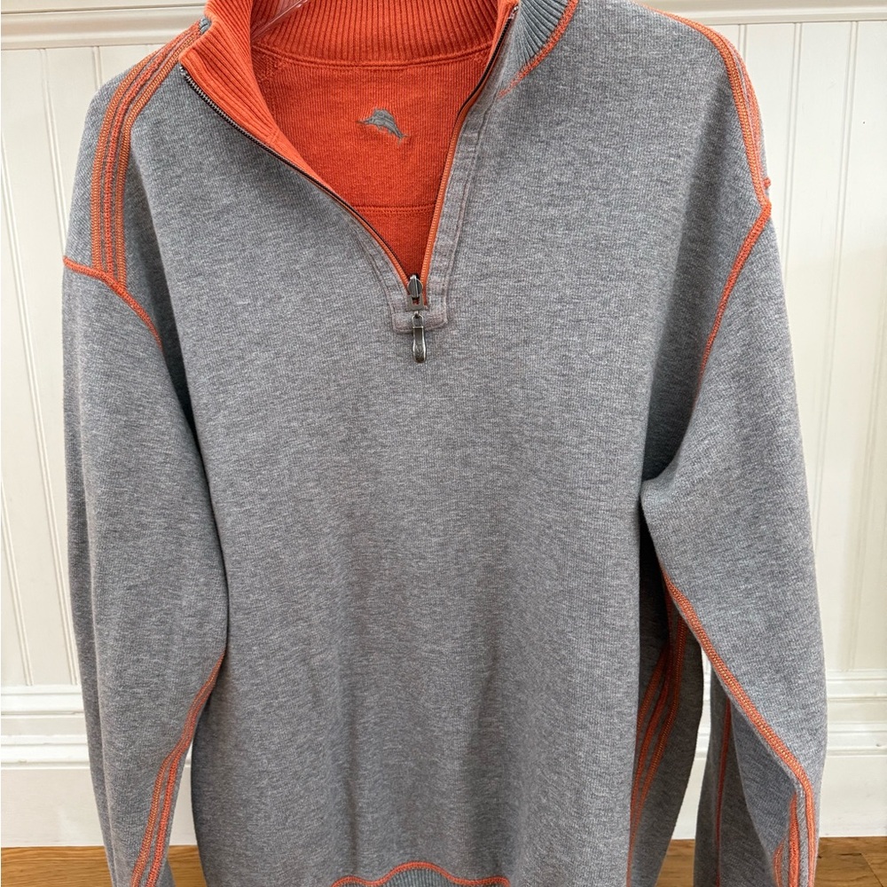Tommy Bahama Gray and Orange Zip-Up Sweater